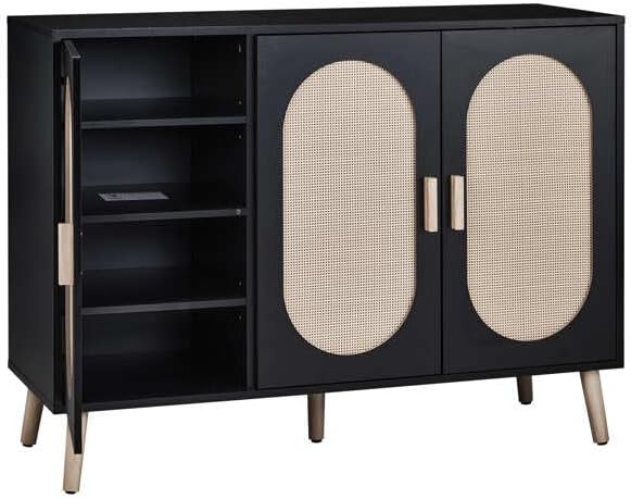 Sideboard - Kitchen Buffet Cabinet with Rattan Decorated Doors, Accent Cabinets with Doors, Coffee Bar Cabinets Rattan Sideboard Buffet Cabinet