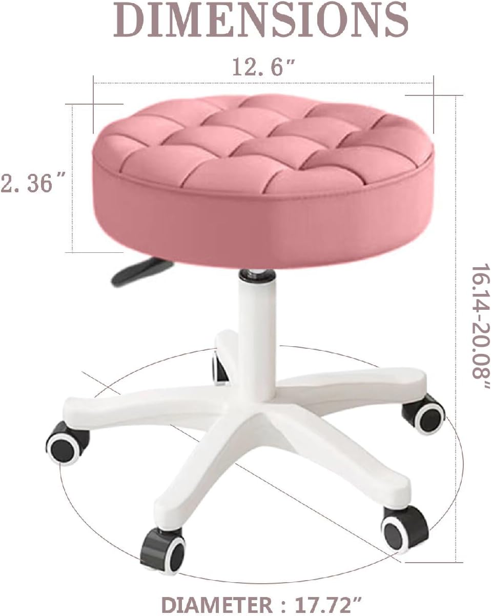 Small Chair Round Rolling Stool with Wheels PU Leather Height Adjustable Swivel Drafting Work SPA Salon Stools Home Office Chair