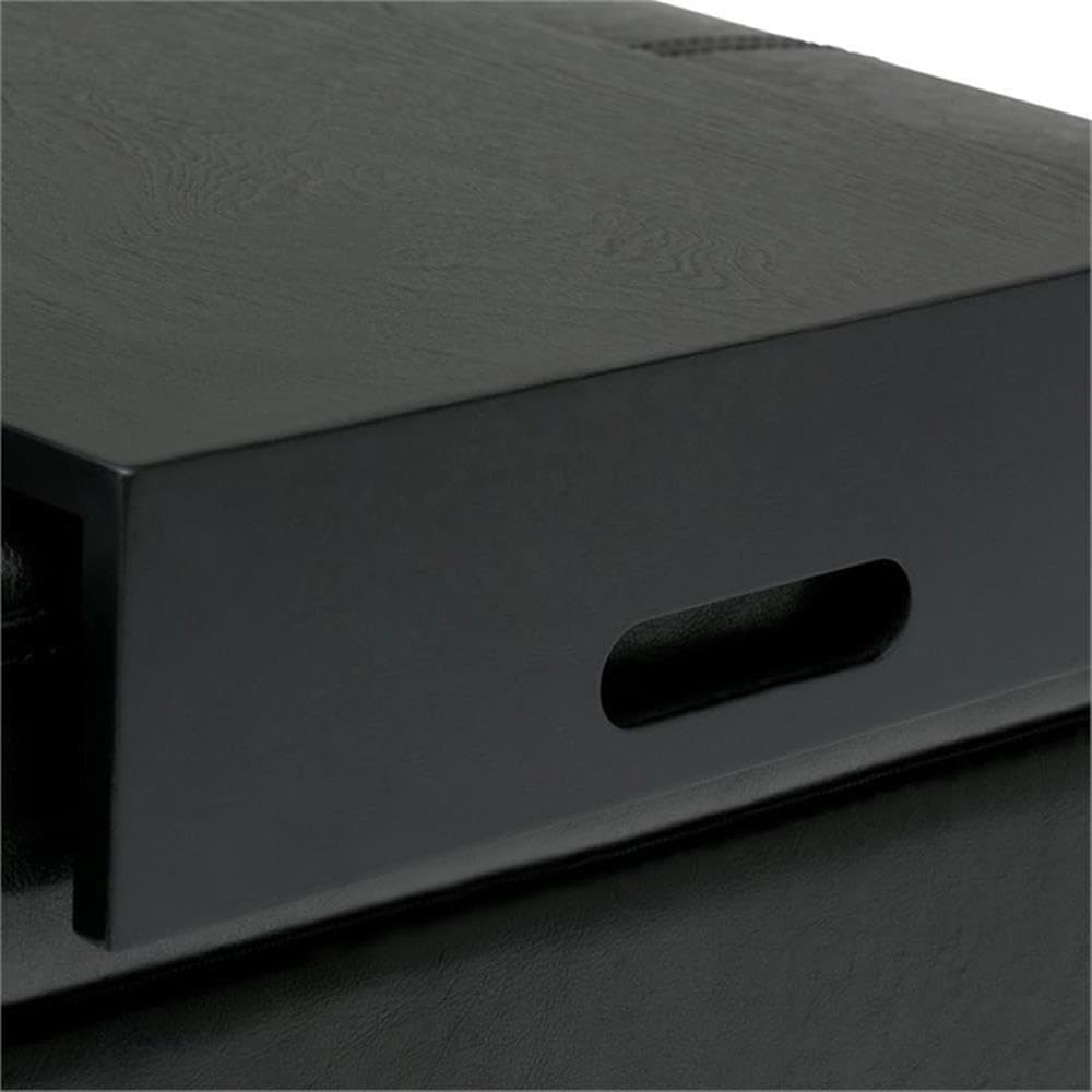 42"W Leather Storage Ottoman Bench with Lift Top and Trays, Footrest with Large Storage Space, Black Storage Chest with Wood Legs, Queen Size End of Bed Bench with Hidden Space for Blankets