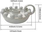 Ceramic Taper Candle Holder with Handle,Vintage White Glaze Farmhouse Beads Candlestick Holders for Mantel, Dining Home Decoration
