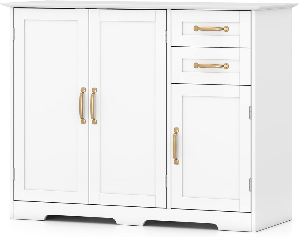Kitchen Buffet Cabinet, Modern Sideboard with Drawers & Adjustable Shelves, Wooden Credenzas for Living Room, 40" Console Cabinet for Dining Room, Coffee Bar, Entryway (White)