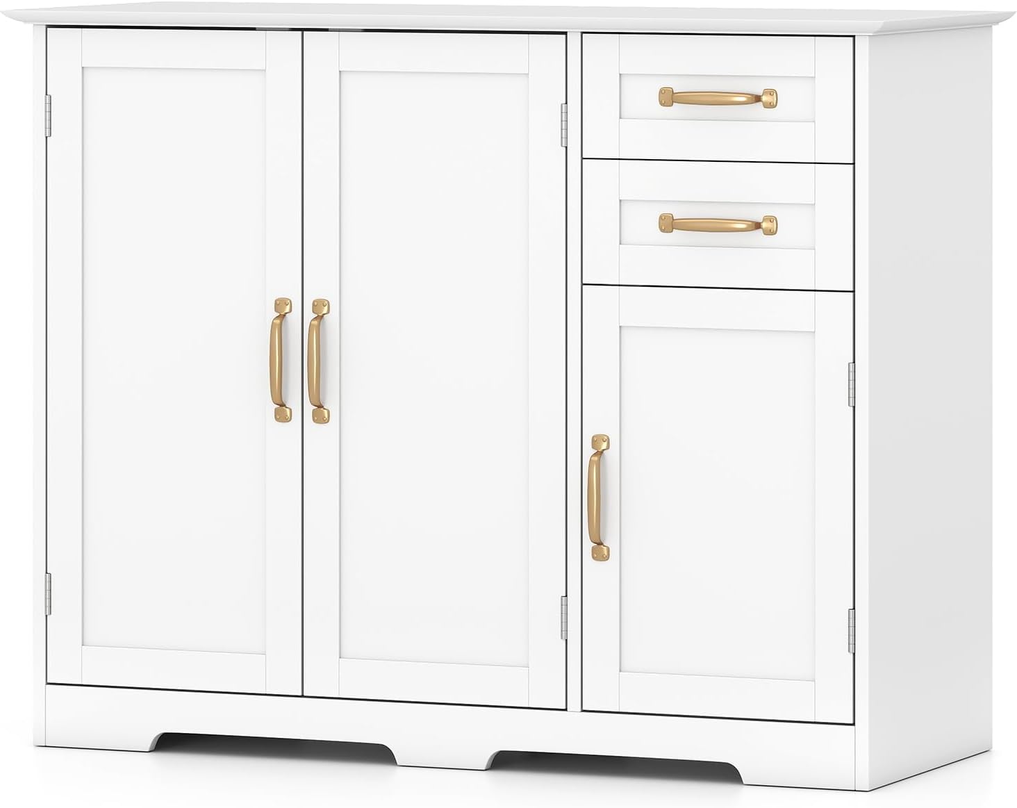 Kitchen Buffet Cabinet, Modern Sideboard with Drawers & Adjustable Shelves, Wooden Credenzas for Living Room, 40" Console Cabinet for Dining Room, Coffee Bar, Entryway (White)