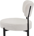 Boucle Dining Chair Set of 4, Mid Century Modern Upholstered Kitchen Chairs with Curved Backrest & Black Metal Legs, Round Dining Room Chairs, White