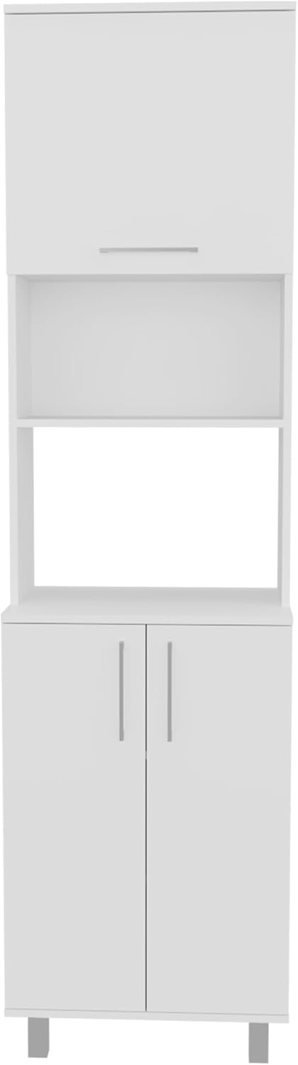 21.7" D*15.4" W*80.3" H Freestanding Storage Cabinet with 4 Shelves, Top Single Door & Lower Double Door, Rectangular Kitchen Pantry, Modern Minimalist, for Living Room, Dining Room, White