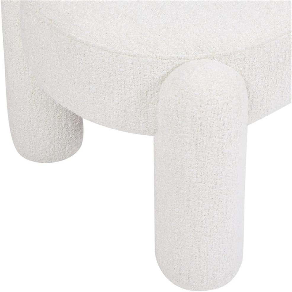 Pemberly Row 49" Oval Fully Upholstered Bench, Milk Cream White Boucle, Eucalyptus Wood Frame, Contemporary Rounded Dowel Legs, Textured Seat for Living Room, Bedroom, or Kids Room