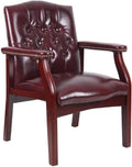 BOWERY HILL Traditional Faux Leather Tufted Guest Chair, Oxblood Red Upholstery, Mahogany Wood Base, Button Tufted Design, Hand Antique Brass Nails, 35.5" H x 24.5" W x 27" D, Home or Office Seating