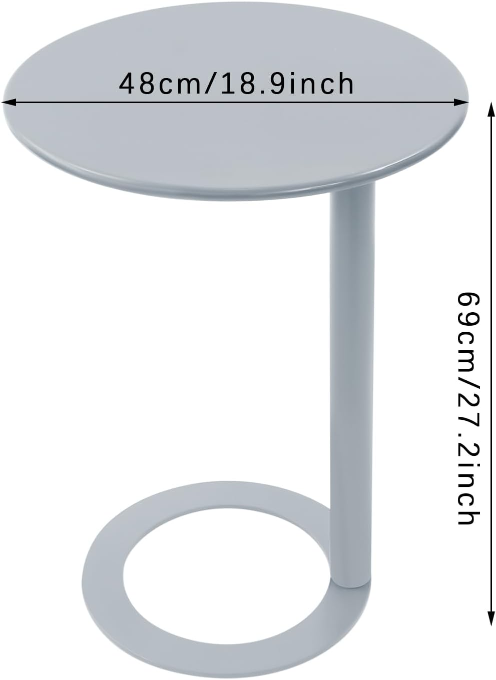 C-Shaped Round Side Table, Couch Side Tables with O-Shaped Base, Metal End Table for Couch Sofa Bed, Small Accent Side Table for Living Room Bedroom Office (Grey)