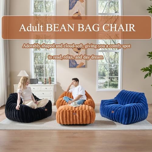 Giant Plush Bean Bag Chair for Adults with Armrests,Oversized Comfy Beanbag Lounge Lazy Floor Sofa Chair for Game Room,Living Room,Bedroom,Ultra Soft Mini Couch-Burnt Orange