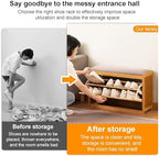 Elegant Bamboo Shoe Rack with Foldable Drawers & Cushion Slim 70cm Space-Saving nizer for Sneakers Heels & Slippers - Stylish Black Entryway Storage Solution