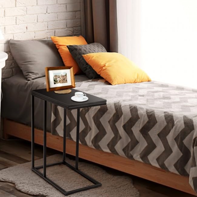 Minimalist C-Shaped End Table – 20.5x15.7x23.6in, Load-Stable Steel & MDF Construction, Protective Floor Feet, Easy-Clean Surface