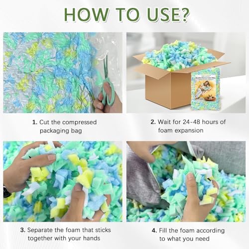 Bean Bag Filler 10lbs, Stuffing for Bean Bag Chair Refill, Shredded Memory Foam Filling for Punching Bag, Couch, Cushions, Dog Bed, Pillows (Multi Color)
