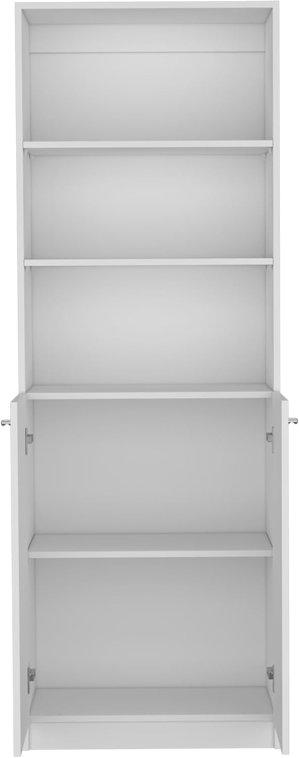 Kitchen Pantry Cabinet,Wooden Cupboard Credenza Cabinet with 3 Open Shelves & 2 Doors,Freestanding Kitchen Hutch Organizer for Dining Room,Living Room,White