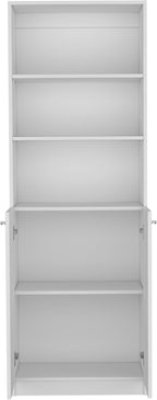 Kitchen Pantry Cabinet,Wooden Cupboard Credenza Cabinet with 3 Open Shelves & 2 Doors,Freestanding Kitchen Hutch Organizer for Dining Room,Living Room,White