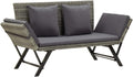 Outdoor Garden Day Bed, 69.3 Inch Convertible Patio Lounger with Grey Rattan Finish, 2-Person Weather-Resistant Bench for Backyard, Deck, and Poolside Relaxation