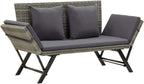 Outdoor Garden Day Bed, 69.3 Inch Convertible Patio Lounger with Grey Rattan Finish, 2-Person Weather-Resistant Bench for Backyard, Deck, and Poolside Relaxation