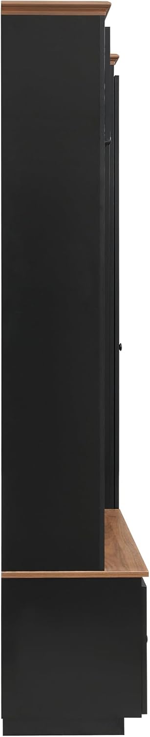 59"W Black Hall Tree Entryway Storage Bench with Extra Large Side Storage, 78.7"H Wooden Coat Shoe Rack Organizer with Hooks, Cabinets and 4 Drawers for Hallway, Entryway, Living Room or Mudroom