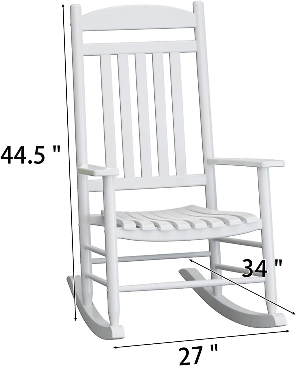 Wooden Outdoor Rocking Chair, Weatherproof Oversized Rocking Chair, Heavy Duty Comfort with 450 lbs Weight Capacity, Solid Relaxing Rocker with High Back for Patio, Porch, Living Room (white)