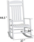 Wooden Outdoor Rocking Chair, Weatherproof Oversized Rocking Chair, Heavy Duty Comfort with 450 lbs Weight Capacity, Solid Relaxing Rocker with High Back for Patio, Porch, Living Room (white)