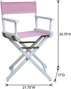 Furnifact Pink Director's Chair, White Frame, 18-Inch Seat Height, Folding Accent Chair for Bedroom Studio and Patio