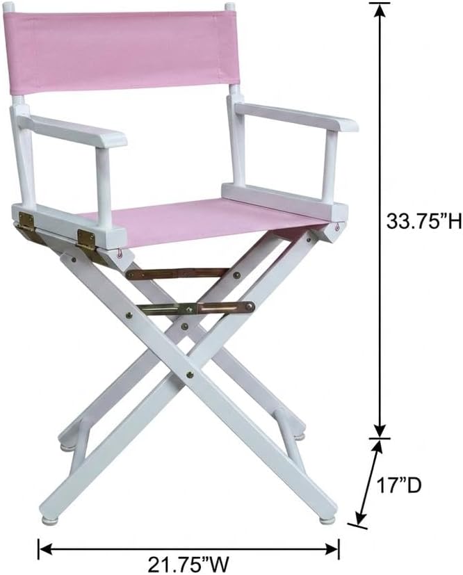 Furnifact Pink Director's Chair, White Frame, 18-Inch Seat Height, Folding Accent Chair for Bedroom Studio and Patio