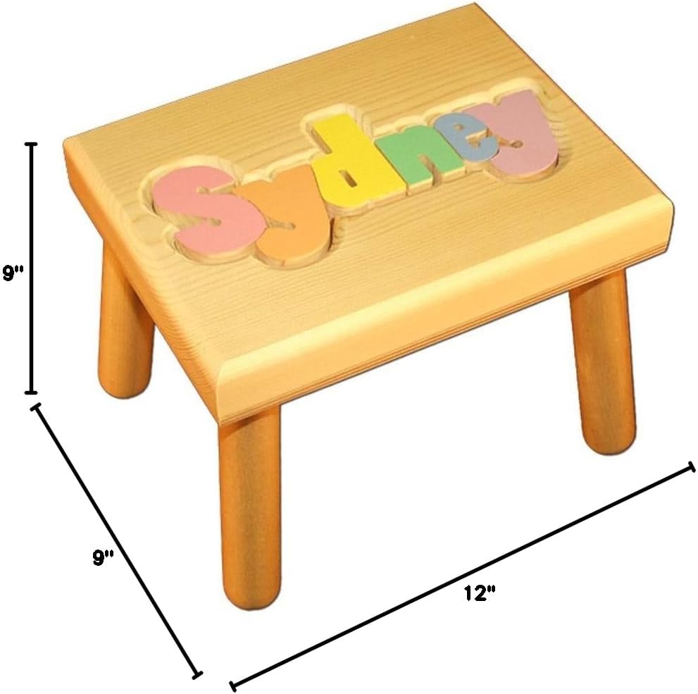 Damhorst Toys Personalized Wooden Child's Name Puzzle Stool Pastel Colors