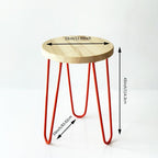 Handmade Minimalist Stool - Colorful Wooden Side Table with Hairpin Legs, Natural Pine Wood Seat with Powder-Coated Metal Legs, Multifunctional Accent Stool for Living Room, Kitchen, Bedroom