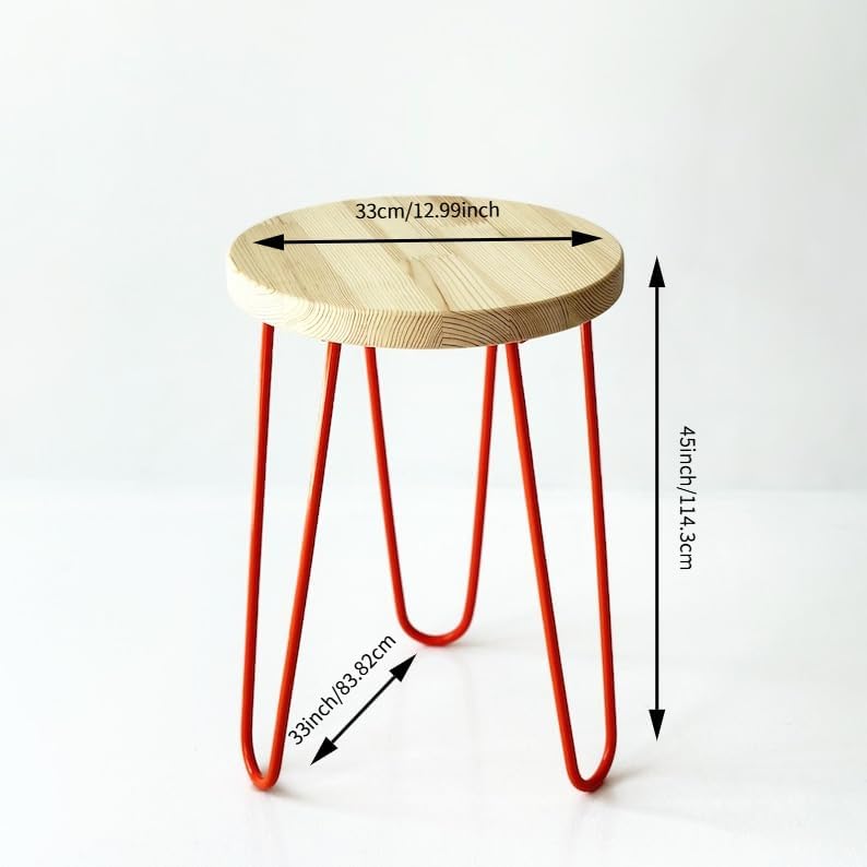 Handmade Minimalist Stool - Colorful Wooden Side Table with Hairpin Legs, Natural Pine Wood Seat with Powder-Coated Metal Legs, Multifunctional Accent Stool for Living Room, Kitchen, Bedroom