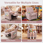 INFANS Kids Recliner, Toddler Lounge Chair with Adjustable Backrest Footrest Side Pockets Cup Holder 90 lbs Load, Velvet Fabric Toddler Couch