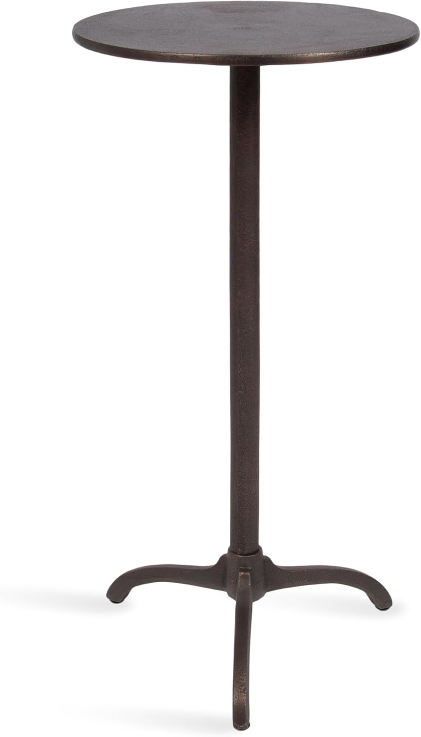 Kate and Laurel Henshall Mid-Century Metal Round Side Table, 12 x 12 x 24, Bronze, Sand Cast Aluminum Sculptural Indoor Plant Stand with Tripod Base for Use as End Table or Bedroom Nightstand