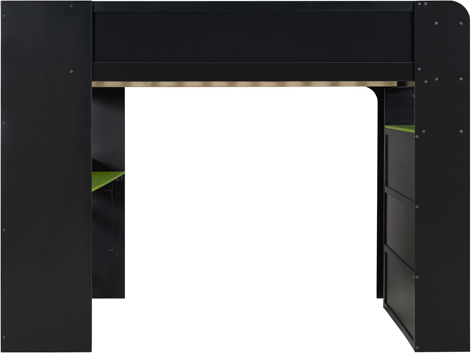 Full Size Wood Bunk Bed with Height-Adjustable Desk and Wardrobe,USB Port and RGB Light,for Kids Teens Adults Bedroom Use (Green#Wardrobe, Full)