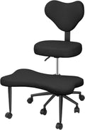 Ergonomic Cross Legged Office Chair, 360° Swivel Criss Cross Desk Chair with Footstool, Height Adjustable Meditation Chair with Backrest, Multi-Position Kneeling Chairs for Home Office, Yoga Black