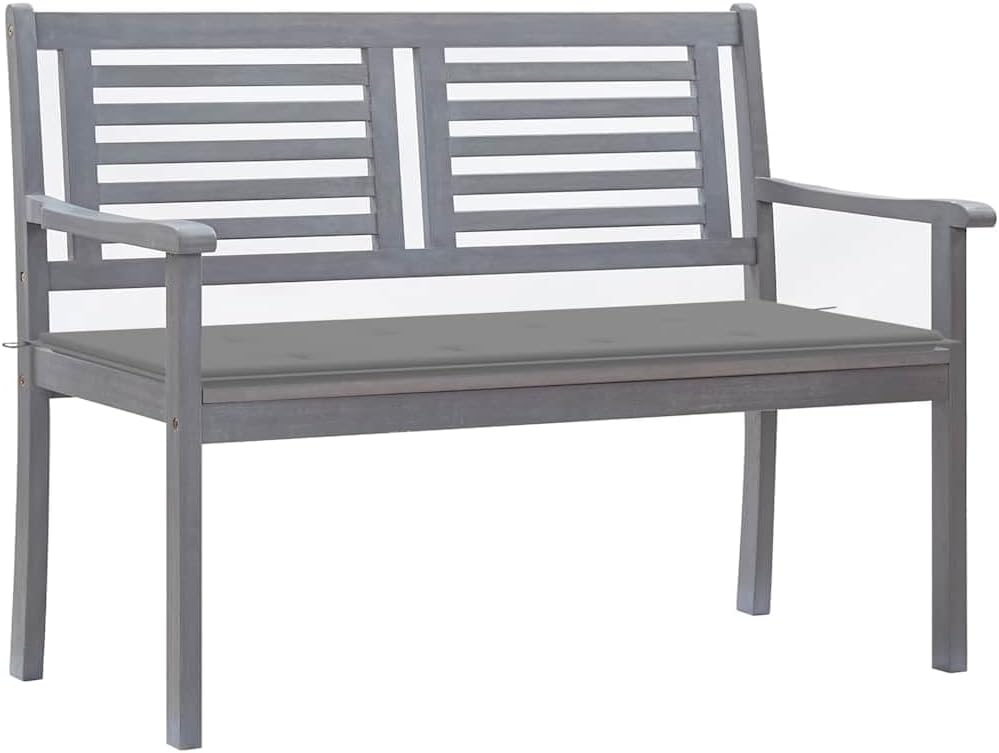 2-Seater Garden Bench, Grey Eucalyptus Wood Patio Bench with Comfortable Cushion, Outdoor Seating for Backyard Porch Balcony, Weather Resistant Oiled Finish, 47.2 Inch