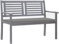 2-Seater Garden Bench, Grey Eucalyptus Wood Patio Bench with Comfortable Cushion, Outdoor Seating for Backyard Porch Balcony, Weather Resistant Oiled Finish, 47.2 Inch