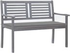 2-Seater Garden Bench, Grey Eucalyptus Wood Patio Bench with Comfortable Cushion, Outdoor Seating for Backyard Porch Balcony, Weather Resistant Oiled Finish, 47.2 Inch