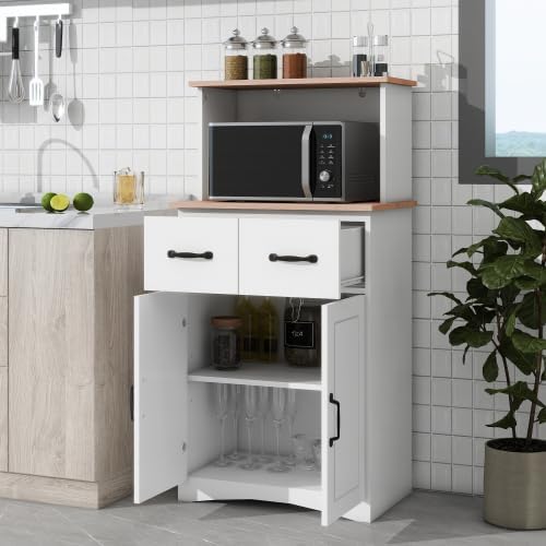 Kitchen Pantry Cabinet, Wooden Buffet Sideboard for Coffee Maker & Toaster, Storage Cabinet for Snacks, Spices & Wine, Fits Kitchen, Dining Room & Coffee Bar,Brown White