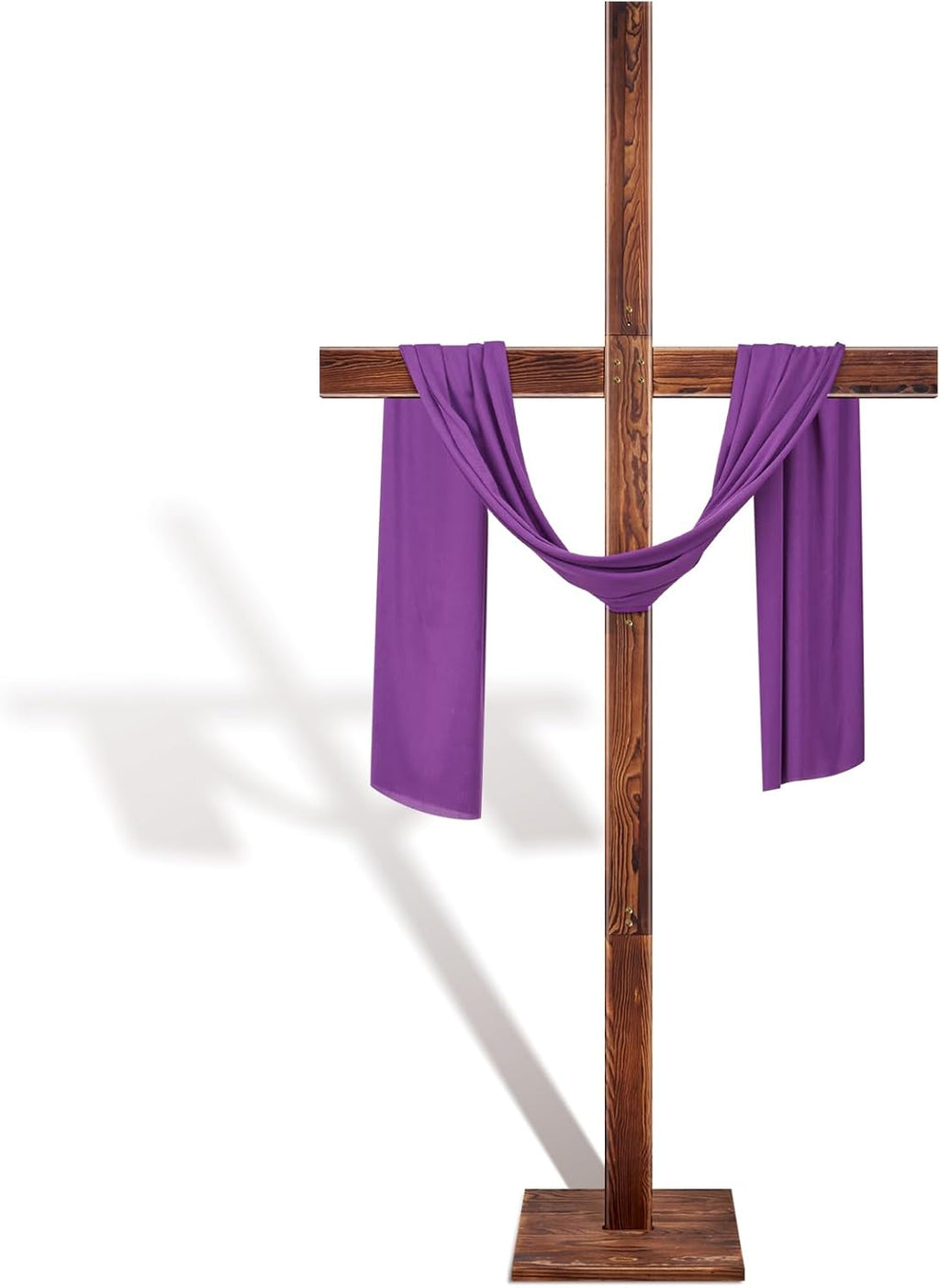 Blayvorn 6.5FT Extra Large Wood Cross with Red Draped Cloth, Handcrafted Burned Wooden Christian Cross for Christ Jesus He Is Risen Outdoor Decor, Church Easter Display, Communion Church Decor（Light