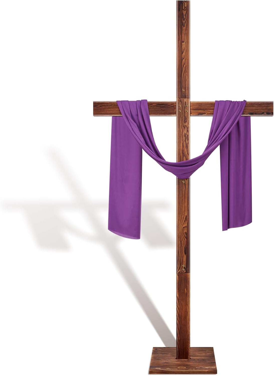 Blayvorn 6.5FT Extra Large Wood Cross with Red Draped Cloth, Handcrafted Burned Wooden Christian Cross for Christ Jesus He Is Risen Outdoor Decor, Church Easter Display, Communion Church Decor（Light