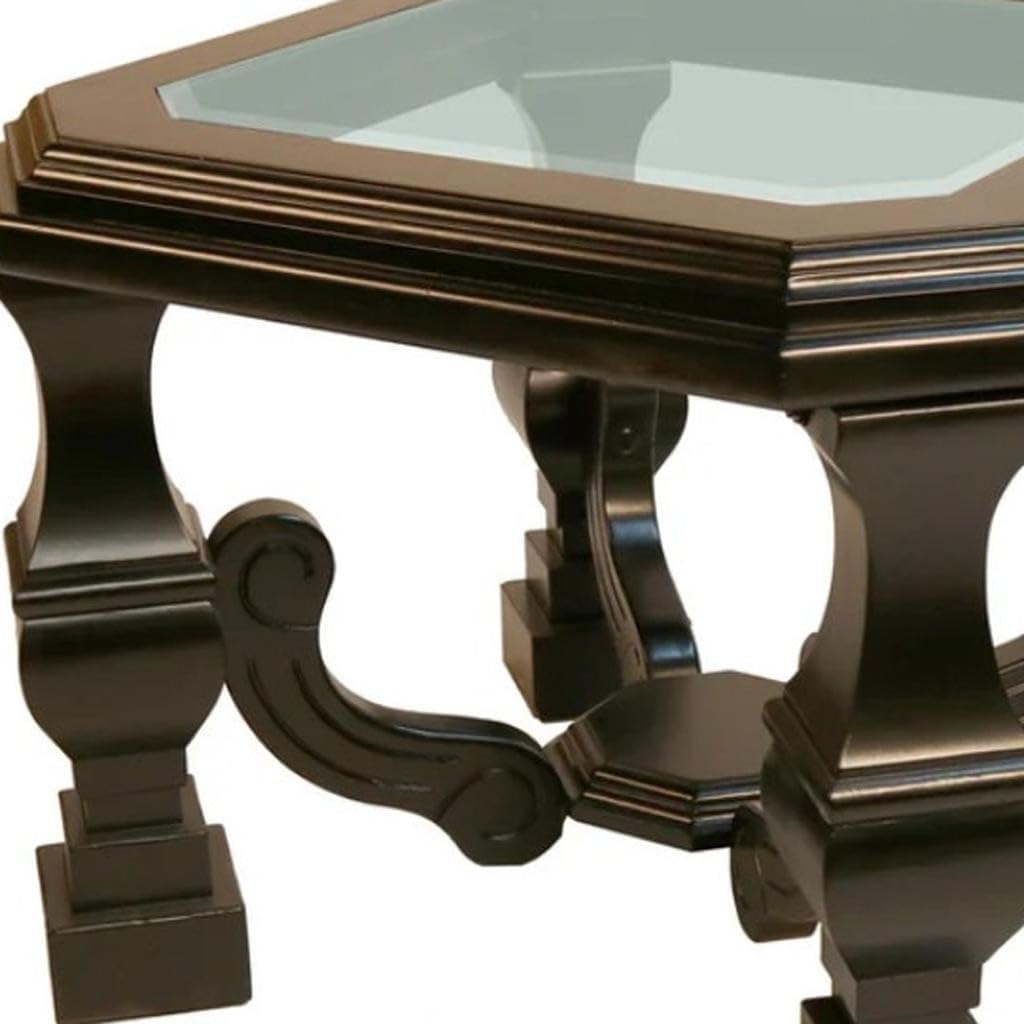 HomeRoots 24" Espresso Brown and Clear Wood and Glass Square End Table