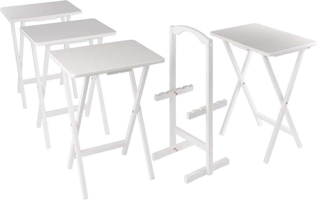 Winsome Alex Set of 4 Foldable Snack Tables with Storage Rack, Easy to Store Portable Fold Up Table Set for Kitchen, Living Room TV Dining, Crafts, Puzzles, Work from Home