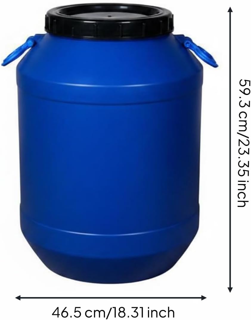 Large Capacity Container Designed for Easy Filling HDPE Material Secure Multiuse Storage Drum Suitable for Kitchens Water Management Bulk Ingredient Storage, Blue, 60L