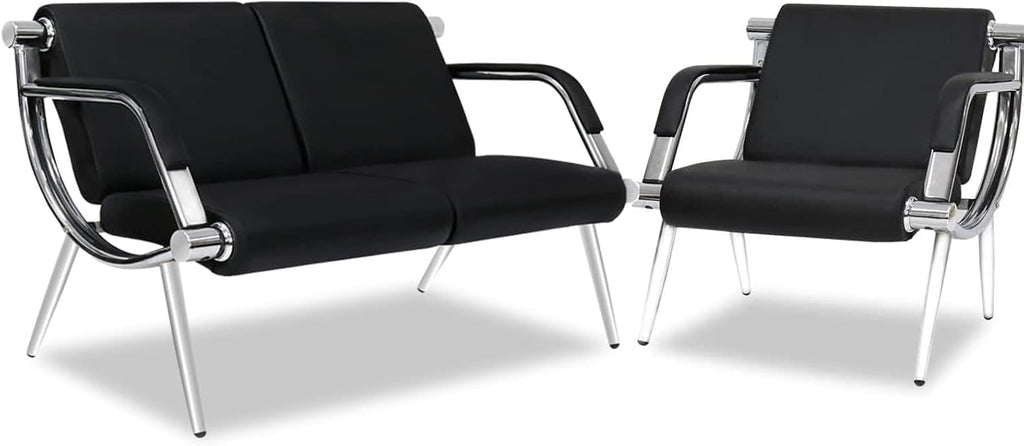 kinbor Waiting Room Chairs Office Bench - Black PU Leather Airport Seating Reception Chairs with Armrest for Waiting Room Office Bank Salon