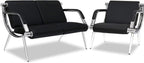 kinbor Waiting Room Chairs Office Bench - Black PU Leather Airport Seating Reception Chairs with Armrest for Waiting Room Office Bank Salon
