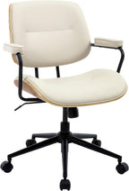 Mid Century Modern Office Chair with Adjustable Backrest, Wooden Desk Chair with Armrests, Swivel Height Adjustable Home Office Chair, Comfortable Task Chair for Home Office, Beige