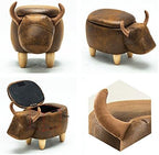 OLizee® Decorative Cow Storage Ottoman Footstool Cute Animal Upholstered Stool for Kids Wooden Accent Footrest, Black White