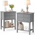 SEJOV EJOV 28" Tall Nightstand Set 2 with 2 Drawers and Open Shelf, Gray | Modern Bedside Table, Larger Wooden End Table Farmhouse Style Night Stand with 26inch Wide Desktop & Spray-painted Surface