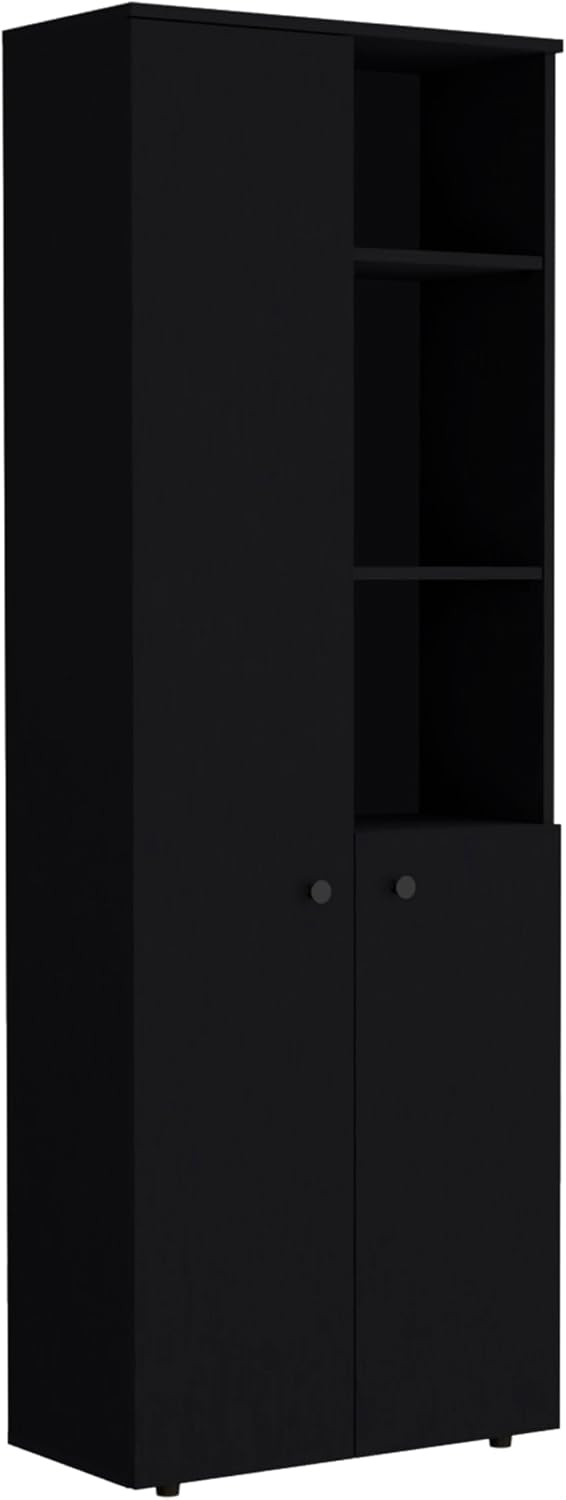 Riner 67" Slim Pantry Cabinet, 5-Tier Storage Shelves with Doors for Kitchen Organization, Black