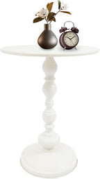 End Table, Vintage Metal Side Table, 15.7 x 20.5 Inch Sofa Round Side Table Nightstand Decorative Small Accent Pedestal Table for Living Rooms, Bedroom, Bars, Office, Corners (White)