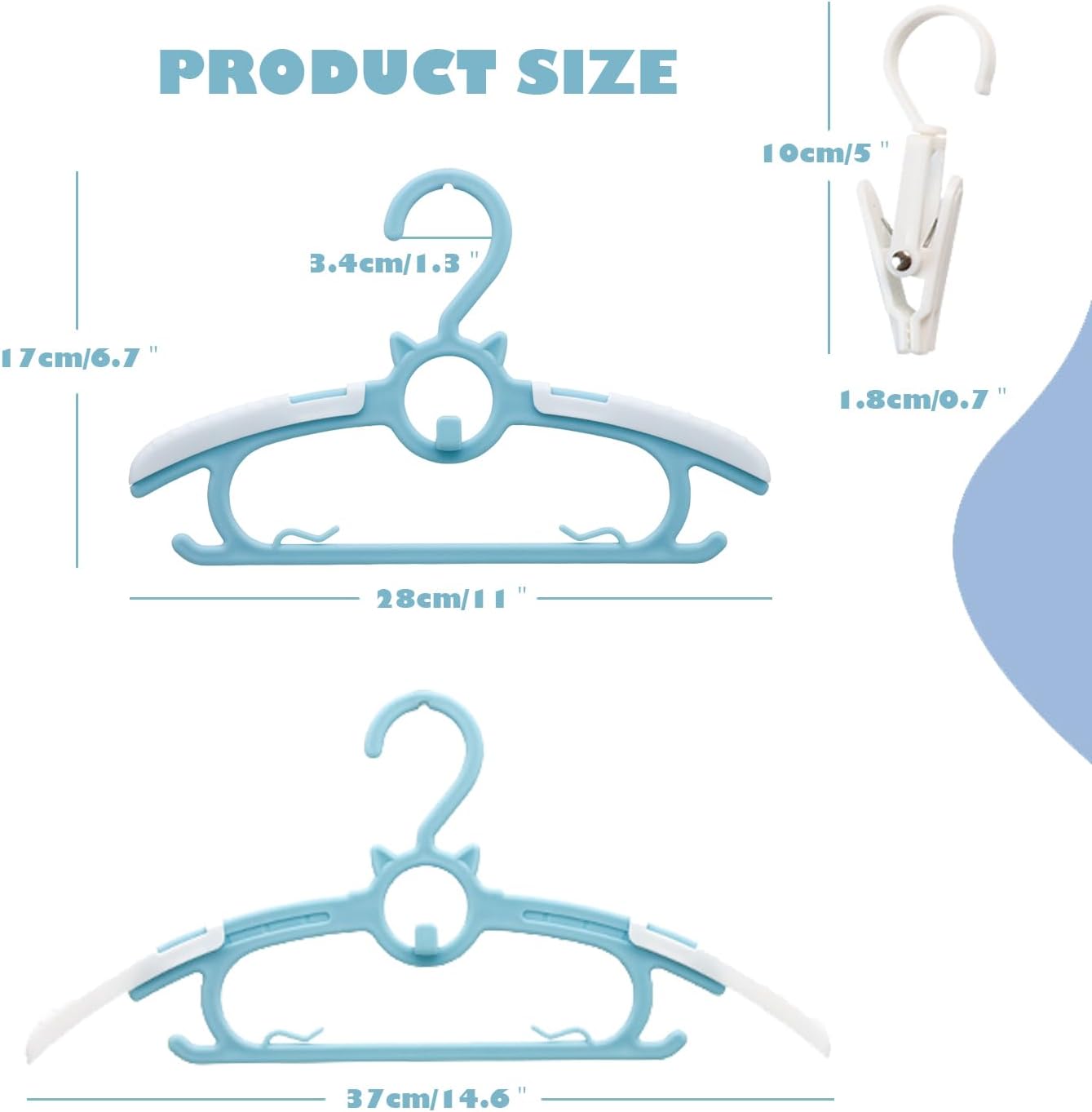 Baby Nursery Closet Hangers, Non-Slip and Extendable Laundry Hangers for Newborn Clothes, 11–14'' Adjustable Children's Coat Hangers for Girls, Boys, Toddlers, and Kids (50-Pack)