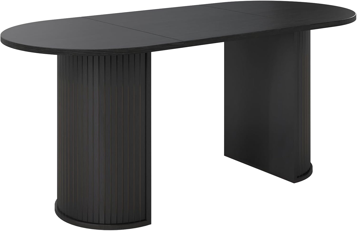 70.8" Oval Dining Table for 4-6 Persons, Fluted Pedestal Base Mid Century Wood Veneer Kitchen Table with Curved Edges for Dining Room, Apartment, Small Spaces, Black