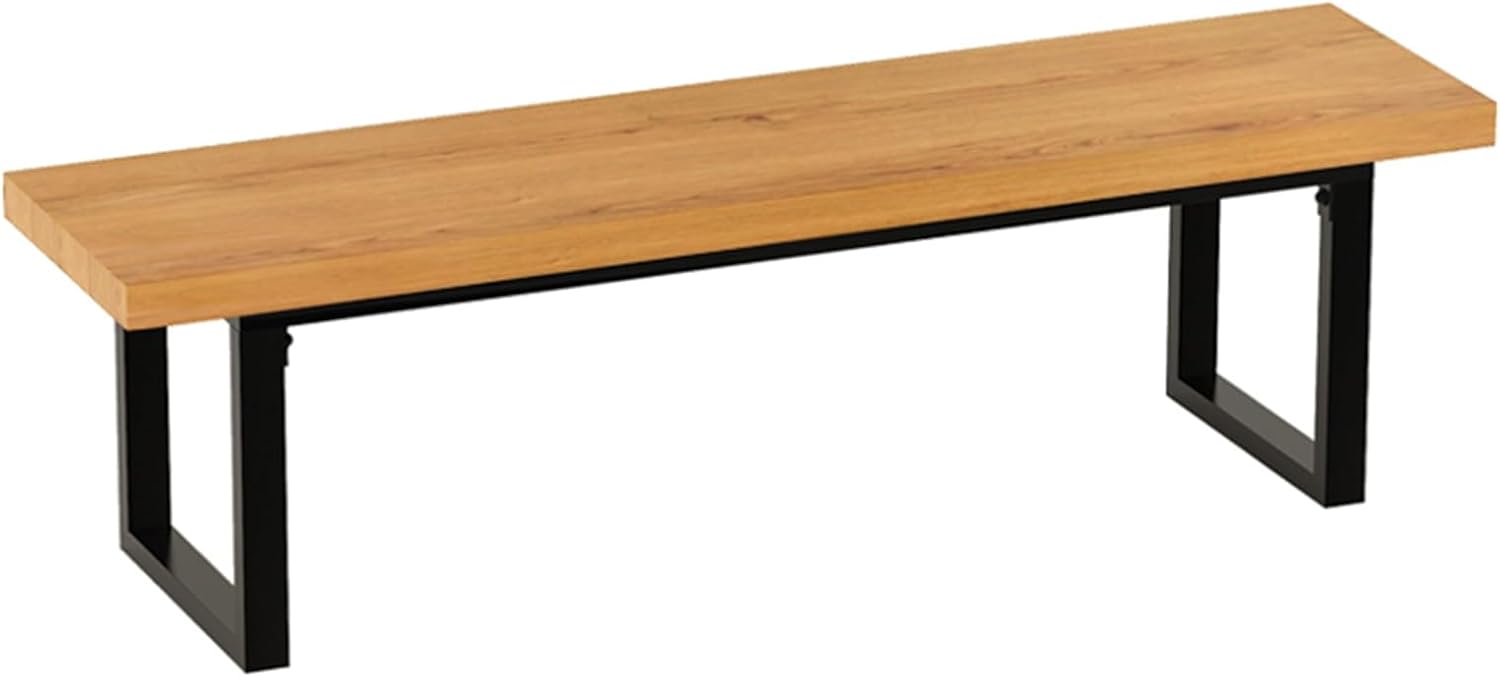 47" Acacia Wood Outdoor Bench, Garden Patio Dining Bench w/Solid Seat & Steel Legs, Backless Long Narrow Farmhouse Furniture, for Porch Park Yard Backyard Lawn(B)